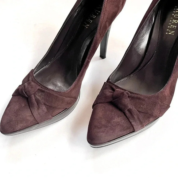 Lauren Ralph Lauren Chocolate Brown Suede Platform Pumps High Heels Size 7.5 - Picture 3 of 15